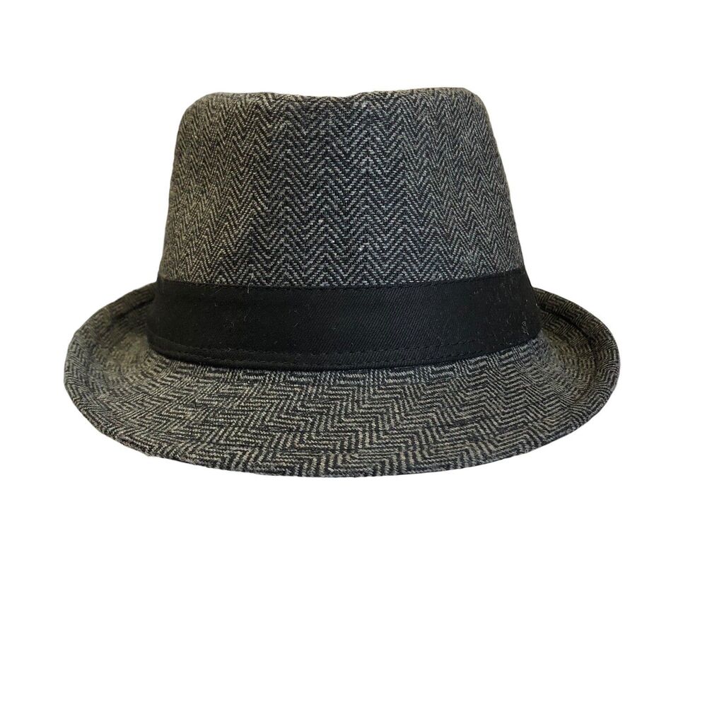Urban Pipeline Fedora Style Hat BLACK GRAY Size L/XL 7x8.5 in opening Banded